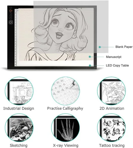 Miniatura 3 de AIAURORA Tablero de copia LED A4, tablero de dibujo de trazado de luz, ultrafino y ajustable USB, almohadilla de trazo LED para dibujo de tatuajes