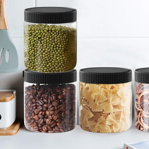 Miniatura 3 de Tarros de plástico transparente de 8 onzas con tapas negras, recipientes de almacenamiento de cocina recargables para alimentos secos, café, nueces