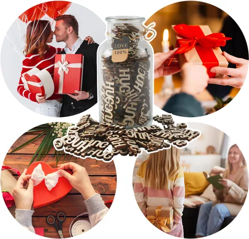 Miniatura 6 de Abrazos de Madera HUGs 200 Piezas Bolsa de Abrazo para Regalar Frasco DIY de Abrazos Mini Letras Divertidas de Madera Sin Terminar Pequeños Regalos