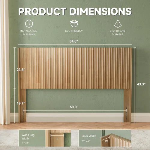 Miniatura 2 de Huatean Home Cabecero de Madera Tamaño Queen, 64.6" de Ancho Cabecero de Madera Queen Solamente, Cabeceros Modernos de Granja, Panel Acanalado