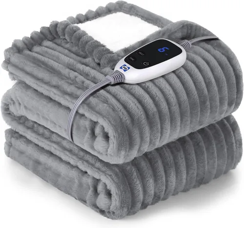 Miniatura 13 de Sealy - Manta eléctrica térmica suave y acogedora, reversible de franela acanalada a sherpa, calefacción segura con 6 ajustes de calor y protección