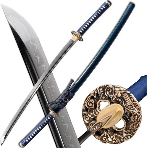 Miniatura 12 de Espada Katana Samurai, templada en arcilla, acero T10, Hamon real, espada completa Full Tang, hecha a mano, samurái, extremadamente afilada
