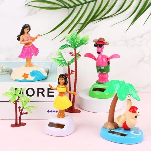 Miniatura 4 de Paquete de 4 juguetes bailarines alimentados por energía solar de Hawaii Girl Flapping Wings Flamingo Car Shaking Head Dancer Doll Hawaii Toy Swing