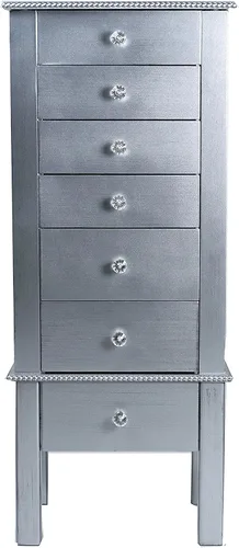 Miniatura 2 de Hives and Honey Kimberly Jewelry Armoire Moderno organizador de almacenamiento plateado con cajones divididos y ganchos para collares, diseño