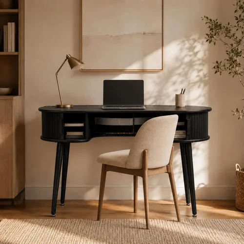 NTC Escritorio Ripple, Moderno Escritorio de Escritura de Madera con Dos Cajones Ocultos, Elegante Diseño de Ranuras Verticales, Estación de Trabajo