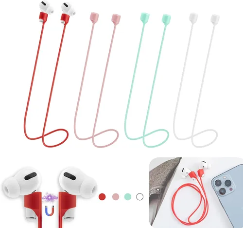 Miniatura 11 de Correas magnéticas antipérdida para AirPods, paquete de 4 unidades, cordón de cuello de silicona suave con diseño magnético ultra fuerte, compatible