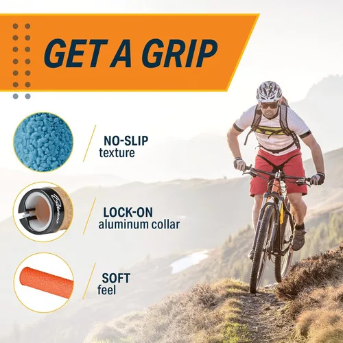 Miniatura 2 de Bikeroo MTB Handlebar Grips - Bicycle Replacement Accessories W/Lock-On Non-Slip Collars & Aluminum Stability Caps - Textured Comfort Design for