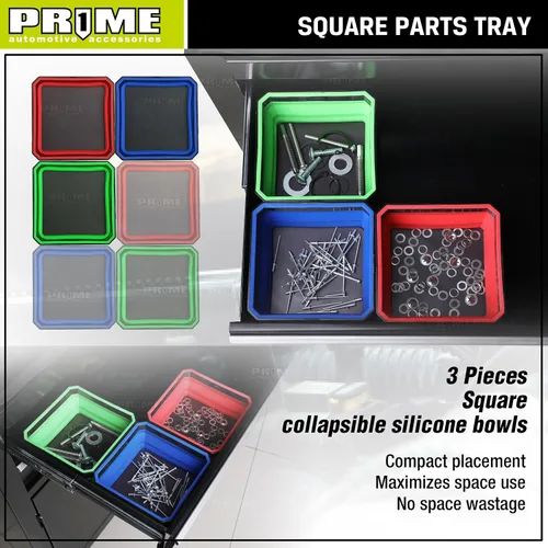 Miniatura 6 de PR1ME Juego de Bandejas Magnéticas Plegables para Piezas, Bandeja Magnética Plegable, 3 Piezas de Cuencos Cuadrados de Silicona de 4.25 Pulgadas