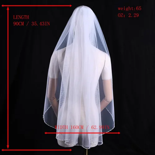 Miniatura 6 de ULAPAN Velo de novia con peine, velo de novia, borde cortado, punta de los dedos, 1 nivel de longitud, cristal de perla para novias, 35 pulgadas