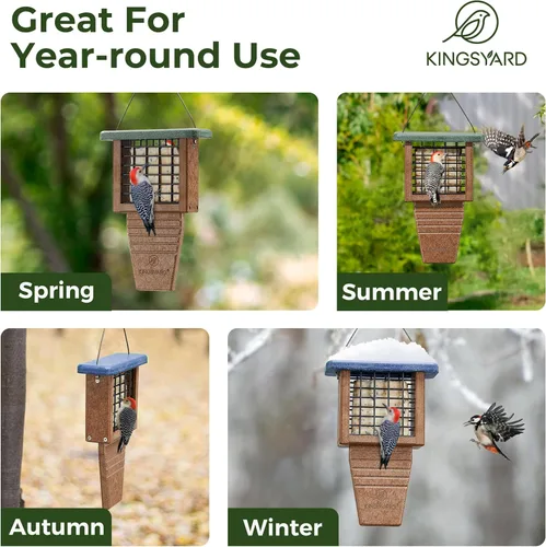 Miniatura 6 de Kingsyard Comedero de sebo de plástico reciclado, alimentador de sebo para colgar en el exterior, resistente y duradero, ideal para pájaros Verde