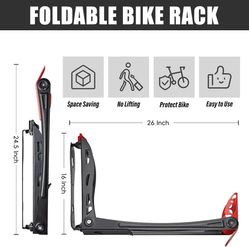 Miniatura 3 de Wallmaster BIKEPAL - Portabicicletas giratorio, montaje en pared, soporte vertical para almacenamiento de bicicletas, ahorro de espacio