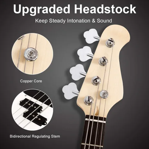 Miniatura 5 de Costzon Guitarra Bajo Eléctrica de 4 Cuerdas Tamaño Completo para Principiantes Kit Completo, Diapasón y Puente de Palisandro, con Dos Pastillas