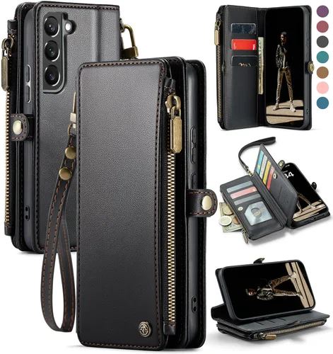 Miniatura 13 de Defencase Funda compatible con Samsung Galaxy S22 Plus con tarjetero de bloqueo RFID para mujeres y hombres, correa magnética de piel sintética