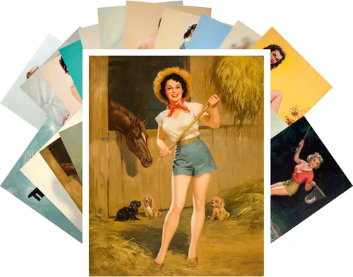 Miniatura 8 de PIXILUV Postal Pack 24pcs Golf Niñas Vintage Viaje Carteles Pinup Sport Azul