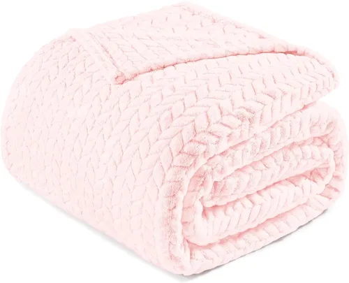 Exclusivo Mezcla - Manta de tamaño individual de vellón, color rosa claro, para cama, 90 x 66 pulgadas, suave, acogedora, en 3D, de franela, en