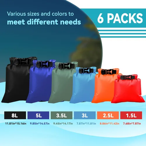Miniatura 2 de 6 bolsas secas impermeables, bolsas secas ligeras para kayak, impermeables, bolsa impermeable al aire libre para kayak, senderismo, canotaje, 6