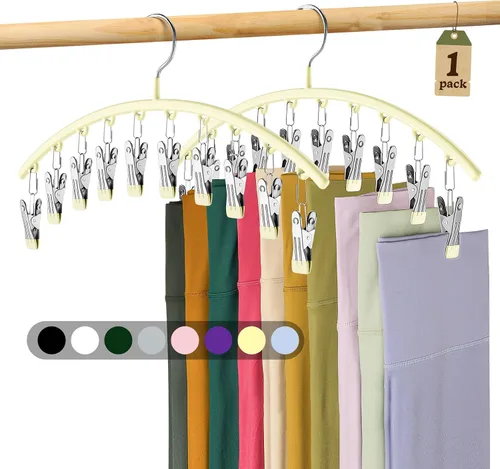Miniatura 15 de Organizador de leggings para armario, colgador de metal para pantalones de yoga con revestimiento de goma, paquete de 2 con 10 clips para 20 Morado