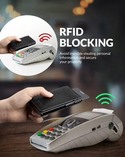 Miniatura 5 de VULKIT Billeteras delgadas para hombre, con bloqueo RFID, diseño minimalista con capacidad para hasta 11 tarjetas, Negro -, Minimalista