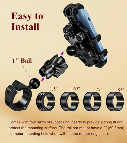 Miniatura 9 de BRCOVAN Soporte de teléfono UTV resistente con amortiguador de vibraciones Adjustable UTV Roll Cage Cellphone Clip for 5.4''-6.9'' Smartphones