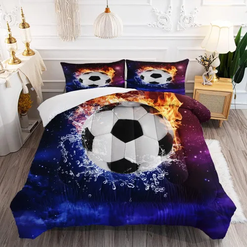 Miniatura 11 de Suncloris Juego de edredón de fútbol 3D para niños, edredón de ropa de cama deportiva tamaño individual con temática de fútbol con 2 fundas