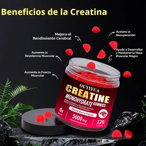 Miniatura 4 de Gomitas de monohidrato de creatina de 5000 mg para hombres y mujeres, suplemento de preentrenamiento sin azúcar, masticables para fuerza muscular