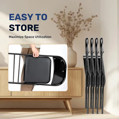Miniatura 4 de YSSOA Paquete de 2 sillas plegables con asientos acolchados de vinilo y marco de metal duradero para fiestas en interiores y exteriores, hogar