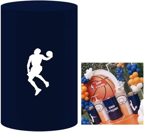 Miniatura 7 de Fundas de soporte de cilindro con temática de baloncesto para fiestas de cumpleaños de niños, cubierta de pedestal con patrón de cesta, decoración