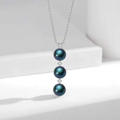 Miniatura 14 de Collar de perlas negras, blancas, doradas, grises para mujer, collar con colgante de plata esterlina, perlas cultivadas en agua salada auténticas