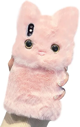 Miniatura 11 de UnnFiko Funda de felpa suave y cálida de invierno compatible con iPhone 6 y 6s, fundas de gato mullido, de piel esponjosa, hechas a mano para niñas