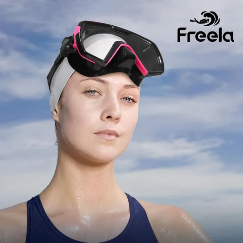 Miniatura 6 de Freela Adult Swim Goggles Mask for Adult with Nose Cover, Tempered Glass Anti Fog Waterproof 180° Clear Wide View Men Women Rosa