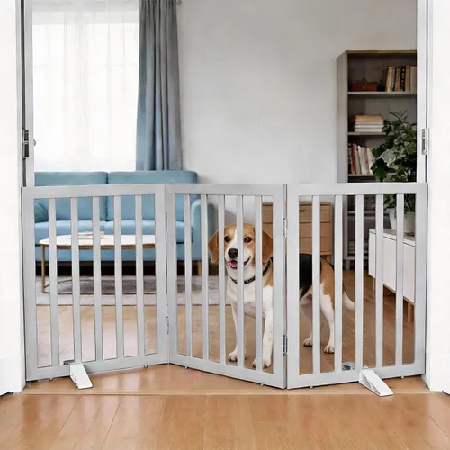 Miniatura 40 de Puerta para perros para interiores, valla independiente para perros, para la casa, puertas, pasillos o escaleras, puerta para mascotas plegable