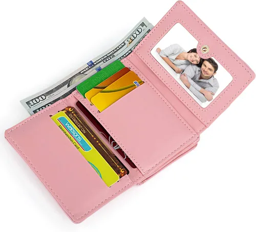 Miniatura 4 de UTO Cartera triple para mujer, lindo gatito con lazo, tarjetero pequeño