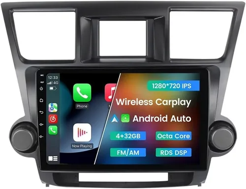 Miniatura 9 de Radio estéreo Android 13 para automóvil Toyota Highlander 2008-2013, Biorunn 10.1 pulgadas GPS inalámbrico con cable Car-Play Android Auto IPS