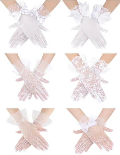 Maitys 6 pares de guantes de encaje para mujer, elegantes guantes cortos para fiesta de té, guantes florales de boda para mujeres y niñas