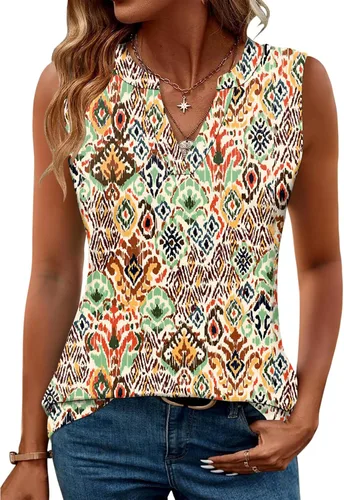 Miniatura 30 de Romanstii Camisas sin mangas para mujer, estilo casual, de verano, cuello en V, blusas elegantes, túnica