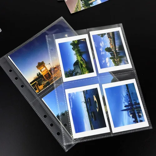 Miniatura 8 de 200 bolsillos para fotos de 2.5 x 4 pulgadas, tamaño A5, 6 anillas, 25 hojas de doble capa transparente para fotos, página interior, 4 bolsillos