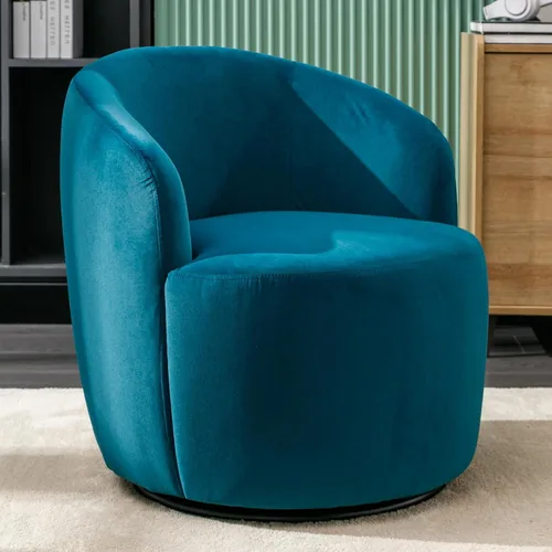 Miniatura 35 de FOXHUNTER Silla giratoria de barril, sillón individual pequeño de 360°, cómodo sofá redondo, sillas de botón acolchadas, modernas sillas de acento
