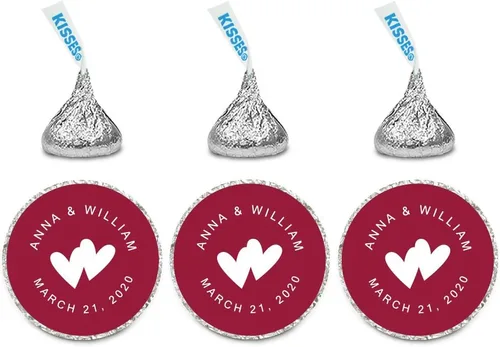 Miniatura 33 de Andaz Press Etiquetas personalizadas de gota de chocolate para boda, nombres y fecha redondos de novios, azul bebé, paquete de 240, personalizadas
