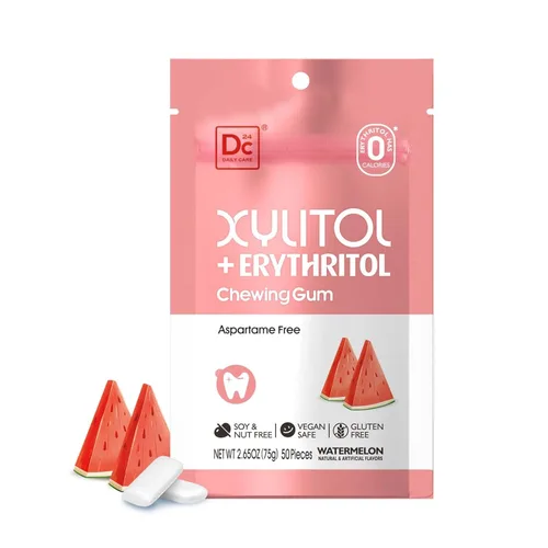 Miniatura 13 de DC24 DAILY CARE Goma de mascar sin aspartamo y sin azúcar, xilitol con eritritol, baja en calorías, sin azúcar, goma de mascar con sabor a sandía