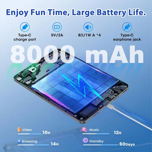 Miniatura 3 de Tablet Android 15, Tablet de 11 Pulgadas con 8000 mAh, Octa-Core, 20 GB RAM 128 GB ROM Expansión de 1 TB, 1920x1200, 5MP+8MP, WiFi 2.4G/5G, Soporte