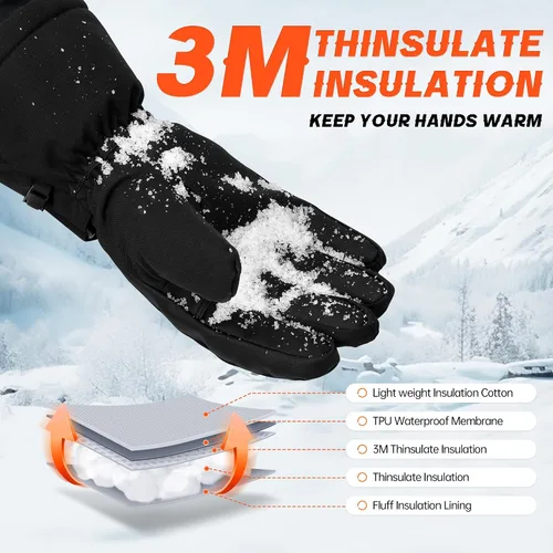 Miniatura 4 de ThxToms Guantes de esquí para hombres y mujeres, guantes de invierno impermeables, guantes cálidos Thinsulate 3M, guantes unisex para pantalla