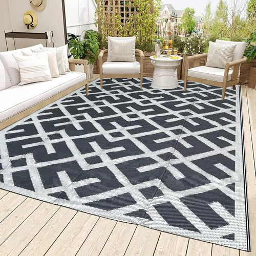 LILIOFFIC Alfombra de exterior para patio, 5 x 8 pies, impermeable, alfombra de plástico para patio, alfombras de campamento reversibles, caravana,