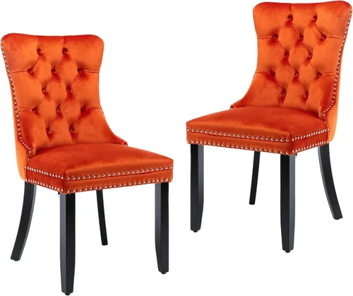 Miniatura 63 de LKTART Juego de 2 sillas de comedor de terciopelo, sillas de comedor copetudas con ribete de anillo de clavo, silla de comedor tapizada con patas