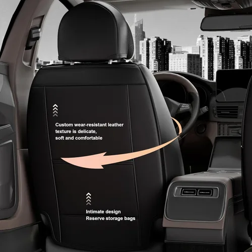 Miniatura 6 de ASLONG 5 fundas de asiento delantero y trasero de automóvil con alas de ángel, accesorios interiores de automóvil con piel de napa a prueba de agua