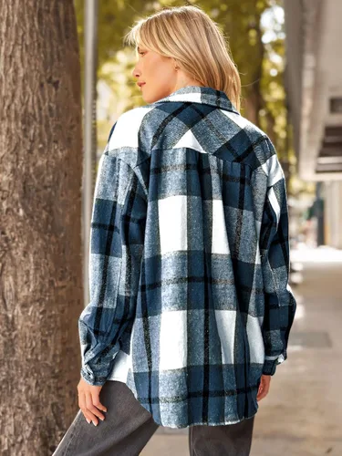 Miniatura 4 de AUTOMET Womens Casual Plaid Shacket Button Down Long Sleeve Shirts