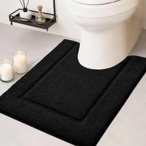 Miniatura 15 de Juego de alfombras de baño de 3 piezas de color blanco hueso, ultra suave, gruesa, esponjosa, microfibra absorbente, parte trasera antideslizante