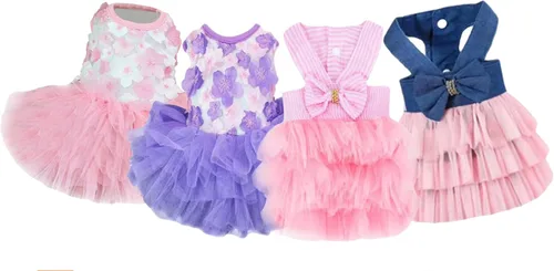 Miniatura 15 de Vestidos para Perros, Ropa de Mascota a la Moda, Vestidos de Princesa para Cachorros con Rayas y Malla (Azul, XS)