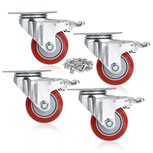 Ruedas de 3 pulgadas que cargan 2000 libras con freno, juego de 4, incluye tornillos y llaves, ruedas giratorias de 360° para muebles, remolques,
