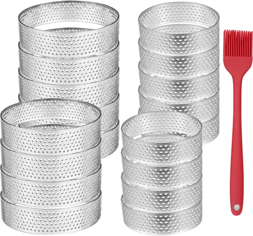20 paquetes de anillos para tartas de 3.15 + 2 pulgadas perforados, anillos para tartas de acero inoxidable, anillos redondos para tartas de mousse,