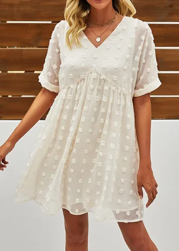 Miniatura 5 de KIRUNDO Vestido corto de manga corta de verano para mujer, vestido casual, suelto y con un cuello en V sexy, vestido holgado de punto suizo